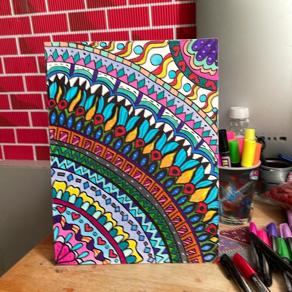 Doodles 💐 acrylic pen art canvas 12x9💕